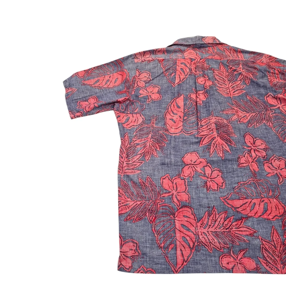 VTG Charlie Richard Shoreline Red/Blue 1/4 Button Up Hawaiian Shirt, Men's Sz XL